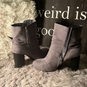 Never worn boats (Payless) suede finish with heel,zips up on side size 8 -8 1/2